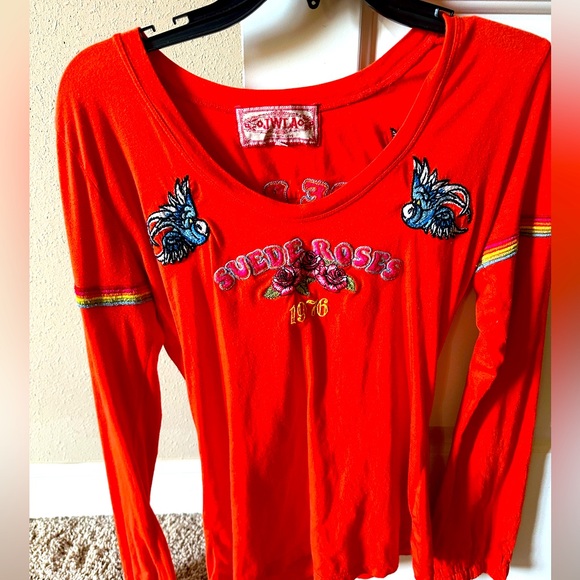 Johnny Was Tops - Johnny Was Red Embroidered Long Sleeve Top